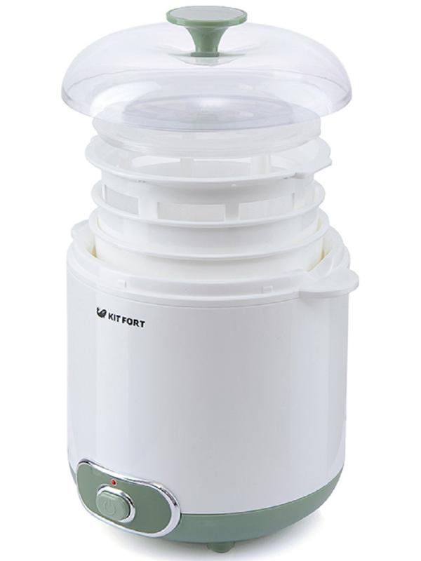 Йогуртница Kitfort КТ-2005, 20 Вт, 1.5 л, 1 ёмкость, пластик, бело-зелёная