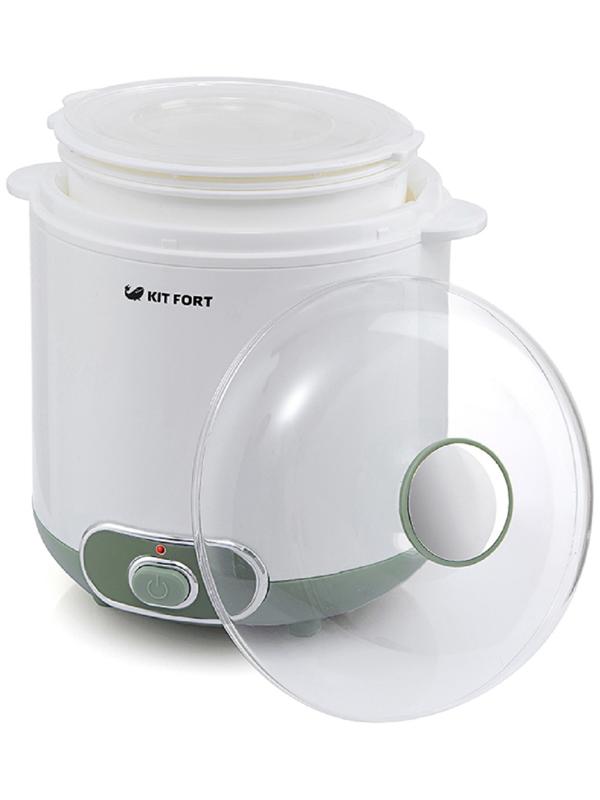 Йогуртница Kitfort КТ-2005, 20 Вт, 1.5 л, 1 ёмкость, пластик, бело-зелёная