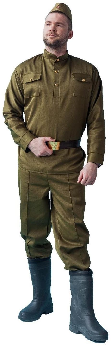 Карнавальный костюм «Солдат», пилотка, гимнастёрка, ремень, брюки, р. 54-56