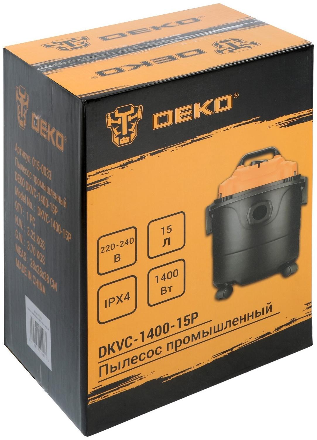 Пылесос DEKO DKVC-1400-15P 015-0033, 220 В, 1.2 кВт, 15 л, корпус пластик