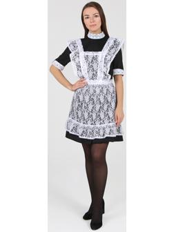 Школьный фартук с воланом по бретелям и низу, гипюр, цветы, р. 42-50, цвет белый