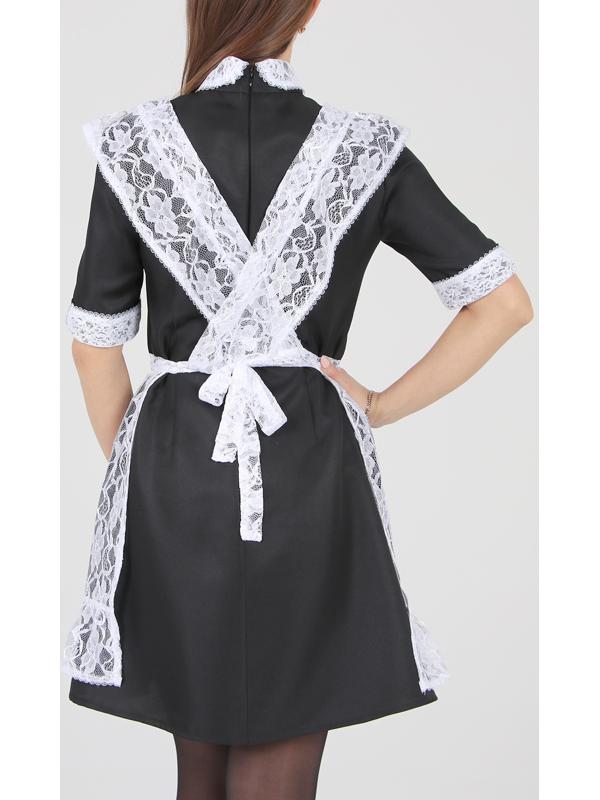 Школьный фартук с воланом по бретелям и низу, гипюр, цветы, р. 42-50, цвет белый