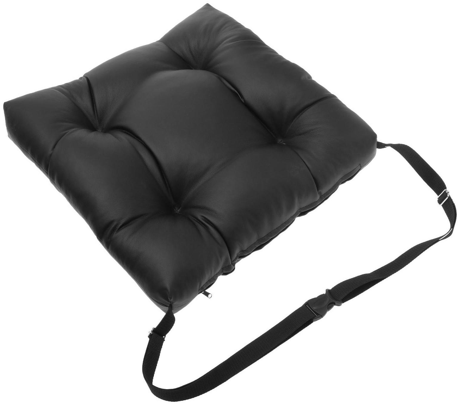 Подушка на сиденье из экокожи, с фиксирующим ремнем, черная