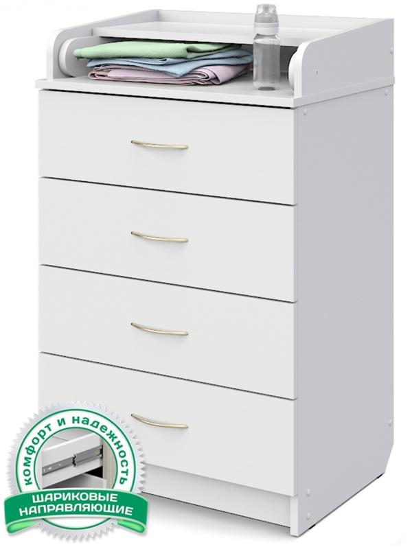 Комод детский с пеленальным столиком Сириус 604 ЛДСП, белый, 4 ящика