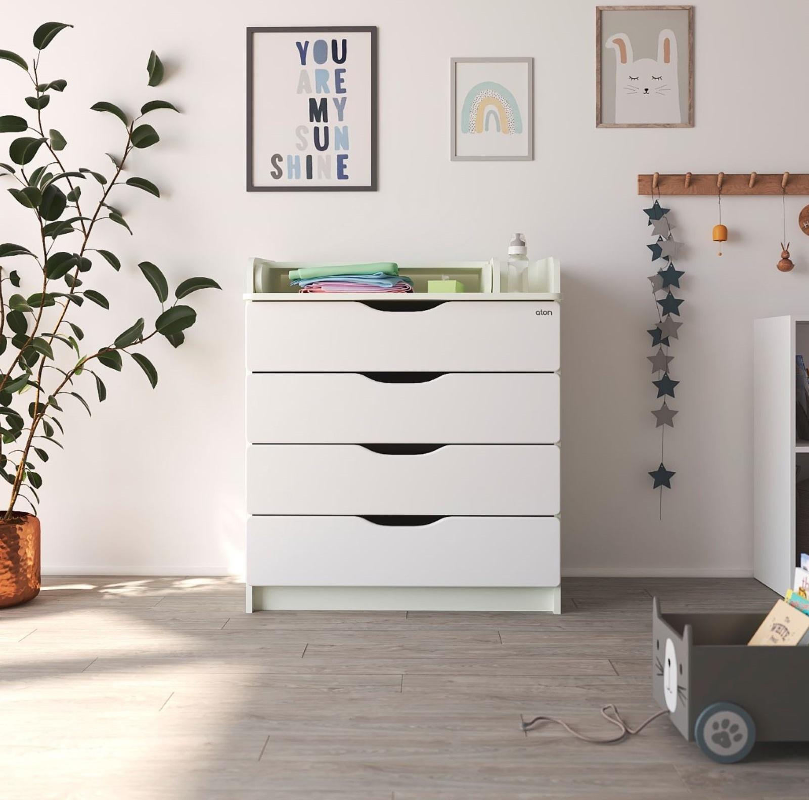 Комод детский с пеленальным столиком Сириус-2 Wood 804 ПВХ, белый премиум, 4 ящика