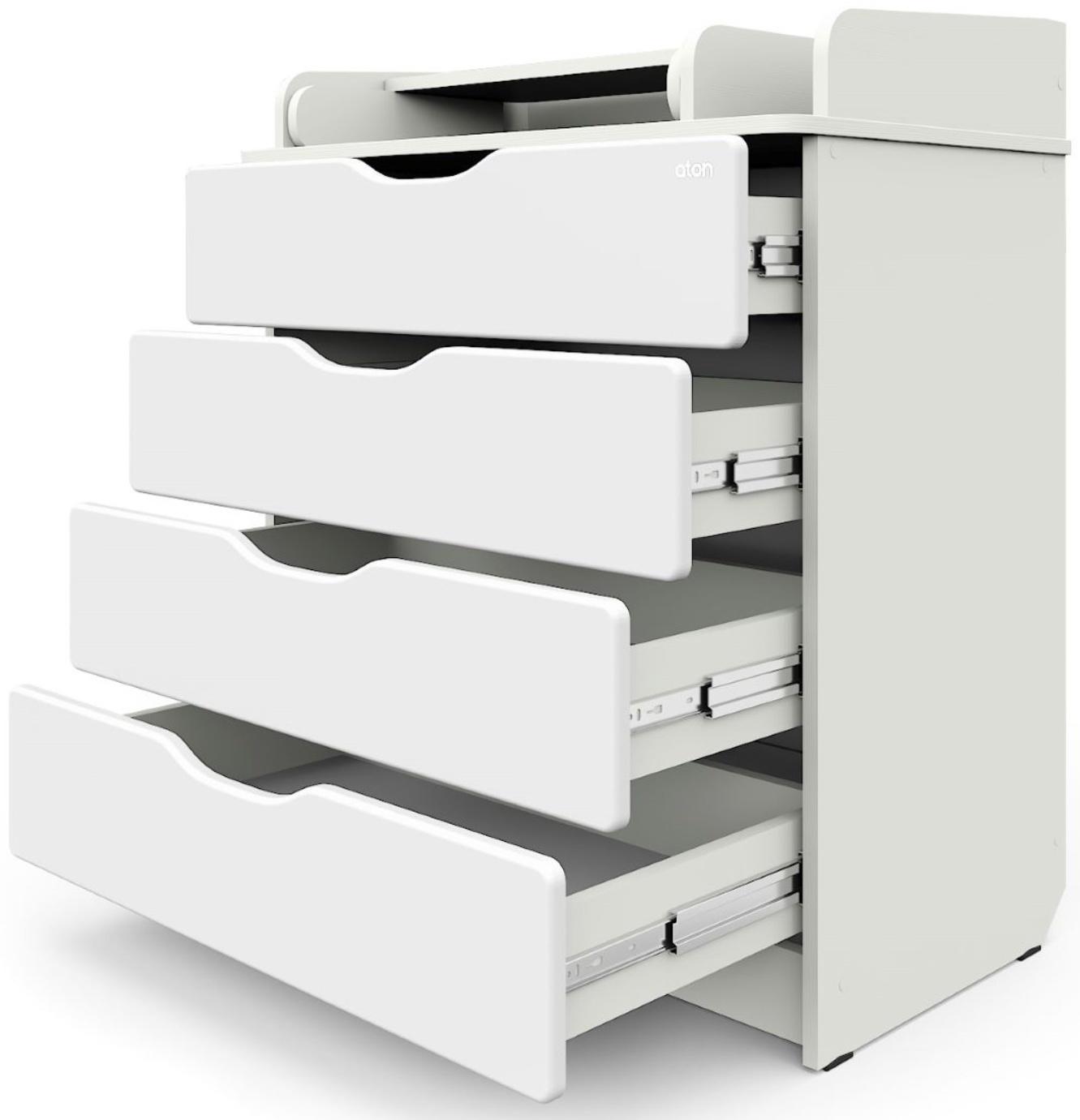 Комод детский с пеленальным столиком Сириус-2 Wood 804 ПВХ, белый премиум, 4 ящика