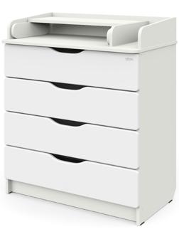 Комод детский с пеленальным столиком Сириус-2 Wood 804 ПВХ, белый премиум, 4 ящика