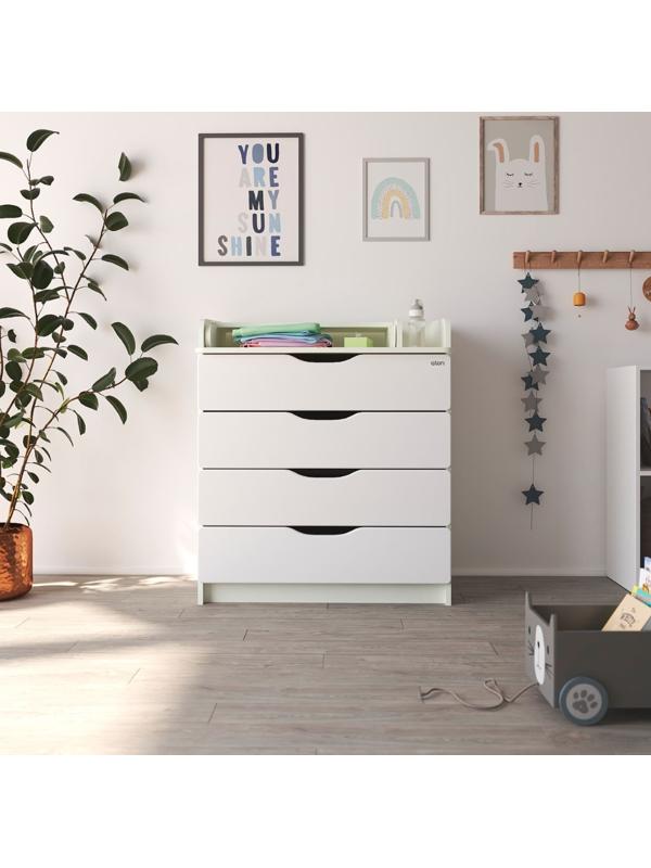 Комод детский с пеленальным столиком Сириус-2 Wood 804 ПВХ, белый премиум, 4 ящика