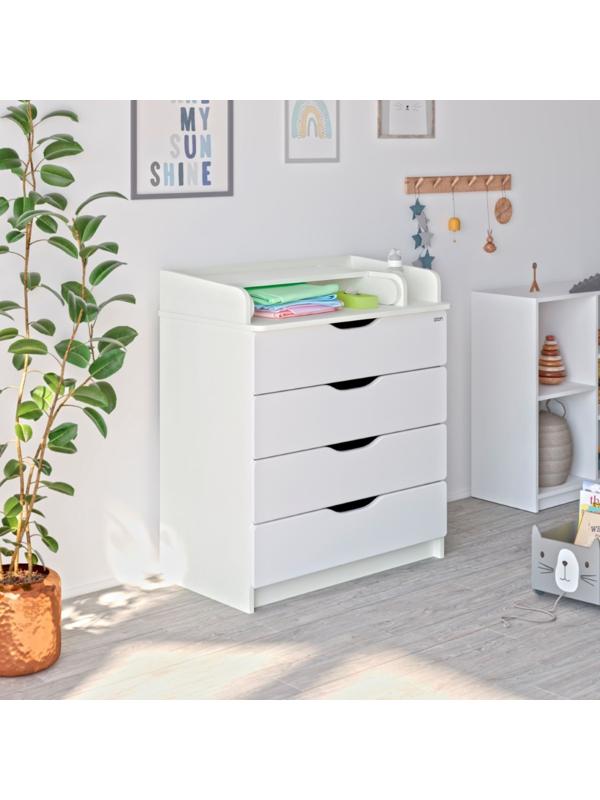 Комод детский с пеленальным столиком Сириус-2 Wood 804 ПВХ, белый премиум, 4 ящика