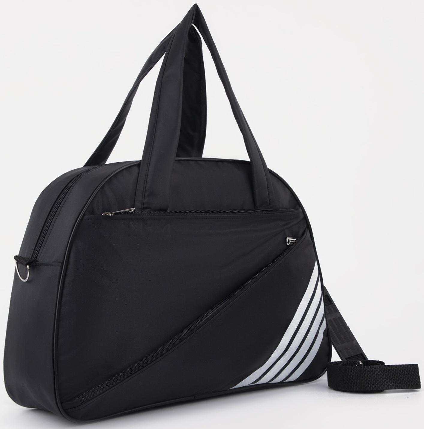 Сумка спортивная на молнии, без подкладки, наружный карман, цвет чёрный