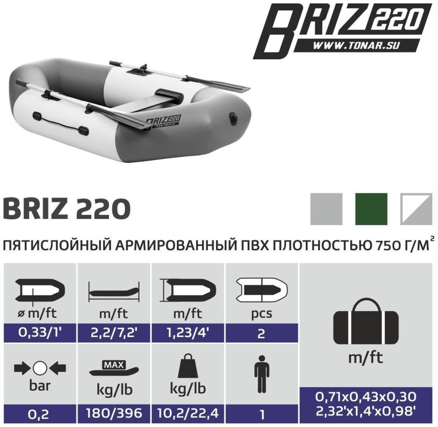 Лодка «Бриз 220», цвет белый/серый