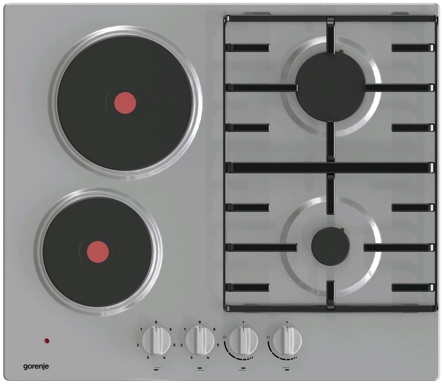 Варочная поверхность Gorenje GE690X, комбинированная, 4 конфорки, 60 см, серебристая