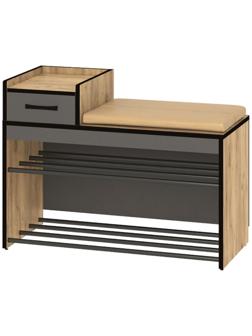 Тумба Ольга-лофт-5, Дуб крафт золотой/Темно серый/Черный/Экокожа люкса бренди