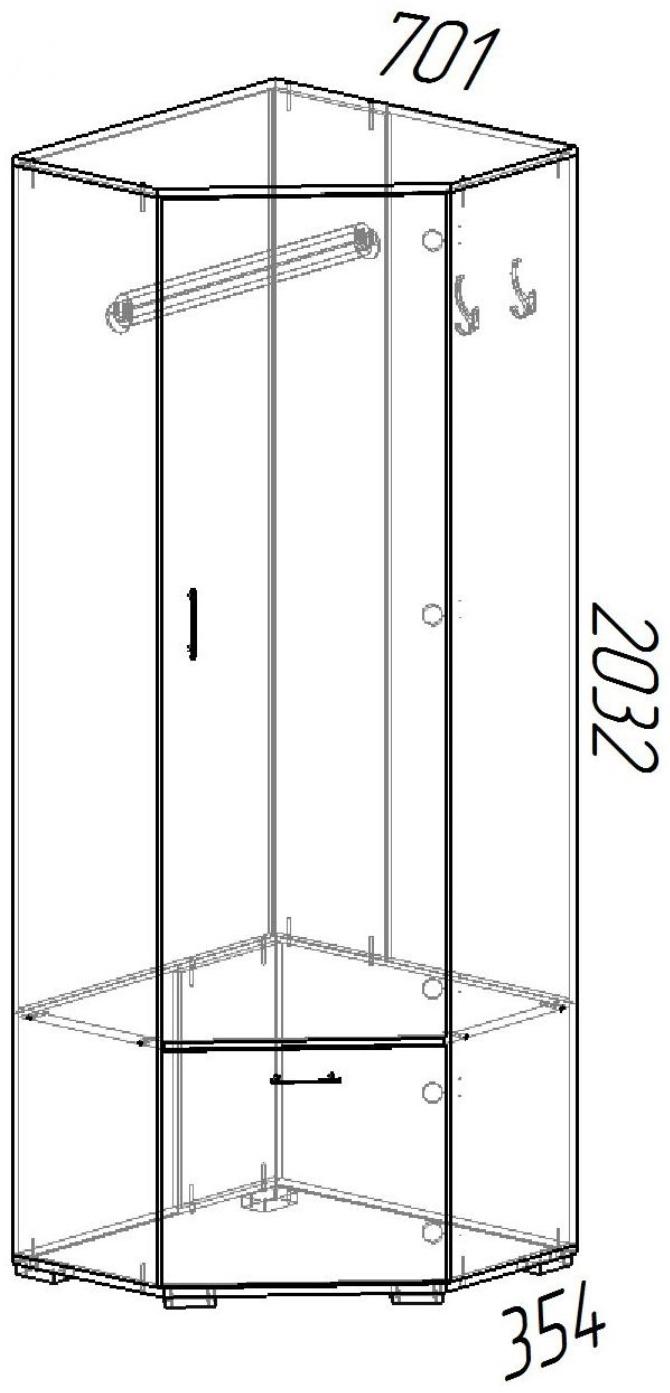 Шкаф угловой Ника, 701х701х2032х354, Венге/Лоредо