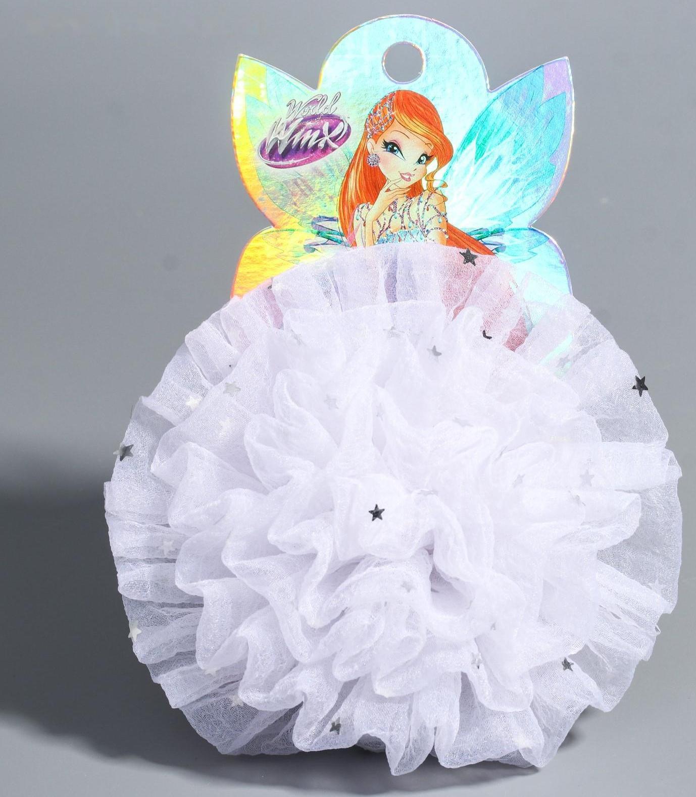 Бант для волос, ВИНКС, белый со звездами, 11 см