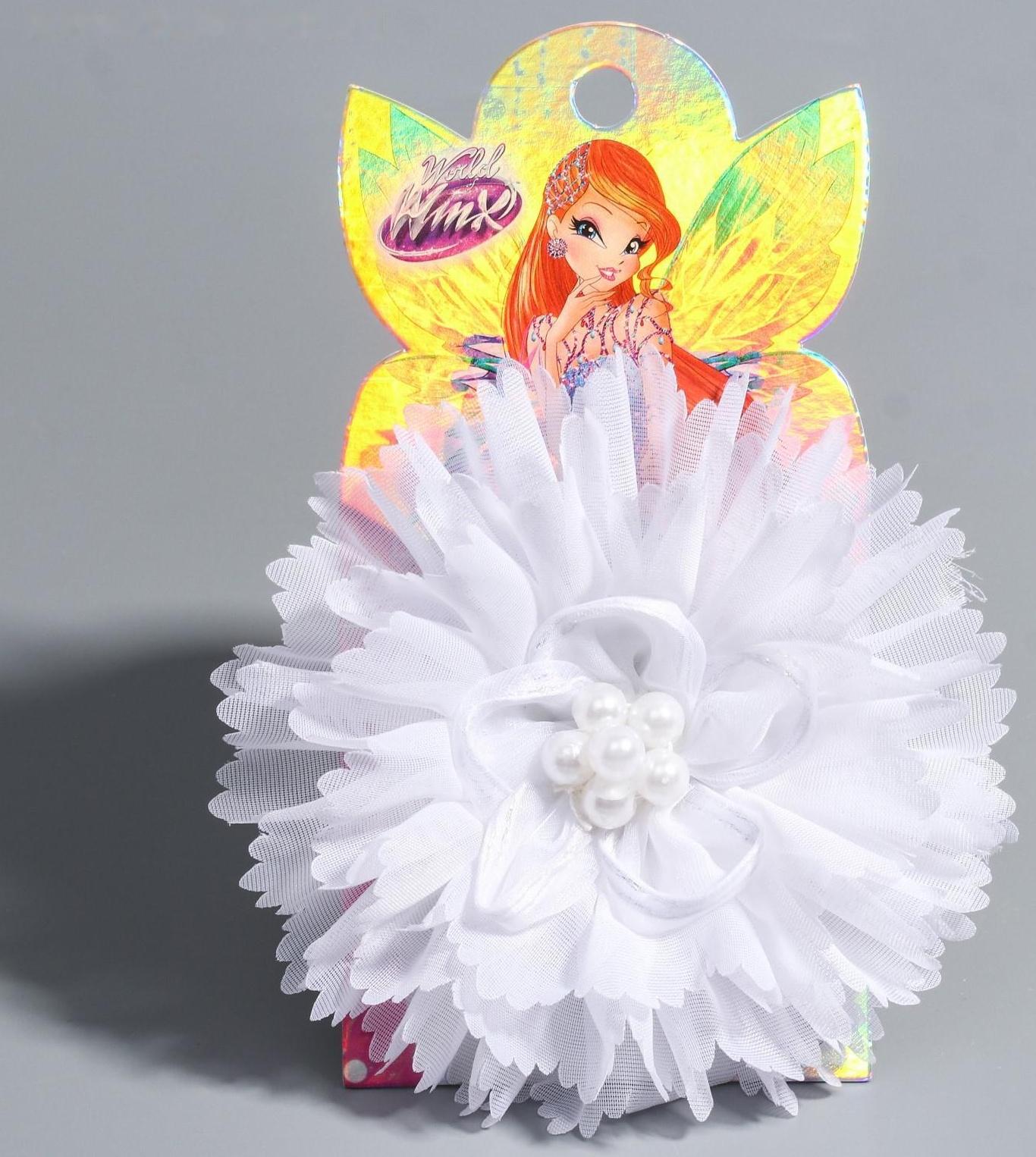 Бант для волос, ВИНКС, белый с  бусинами, 9,5 см