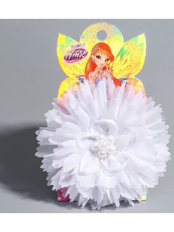 Бант для волос, ВИНКС, белый с  бусинами, 9,5 см