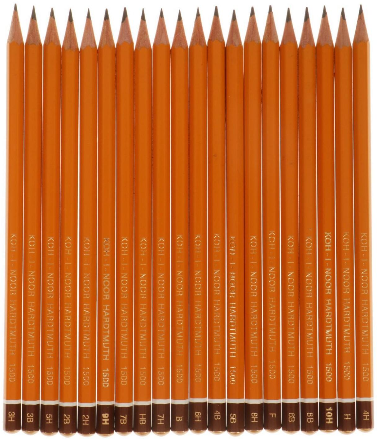 Набор карандашей чернографитных разной твердости 20 штук Koh-I-Noor 1500 НВ, F, B8-H10, пакет, европодвес