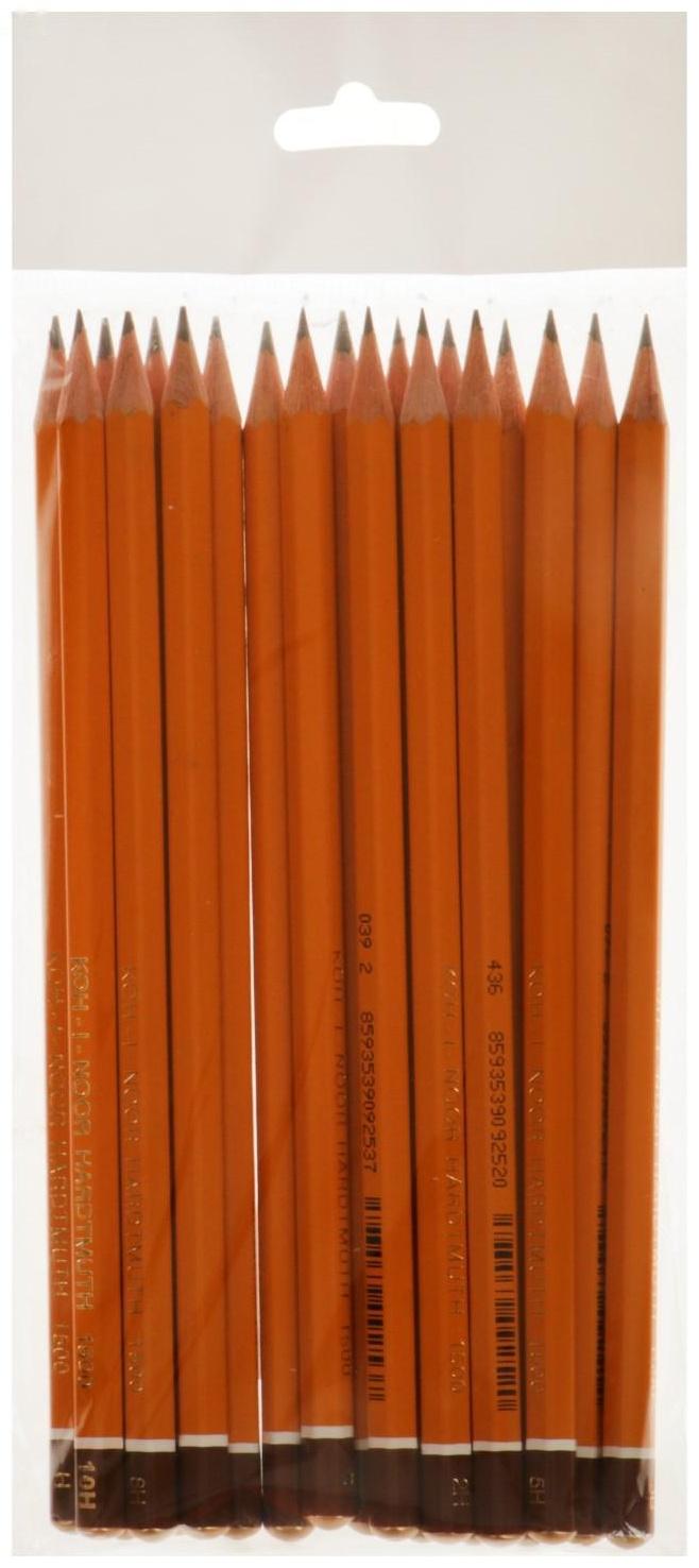 Набор карандашей чернографитных разной твердости 20 штук Koh-I-Noor 1500 НВ, F, B8-H10, пакет, европодвес