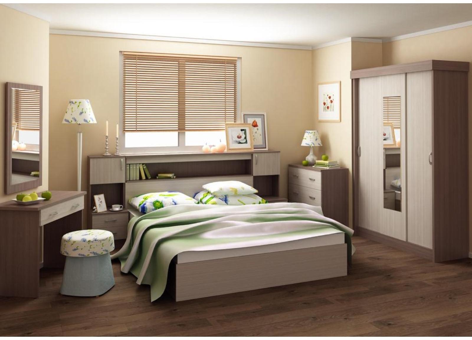 Спальный гарнитур Бася (Комплект 7 предметов), Ясень шимо темный/светлый