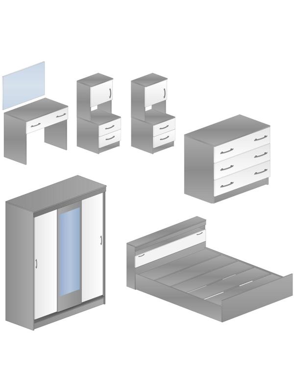 Спальный гарнитур Бася (Комплект 7 предметов), Ясень шимо темный/светлый