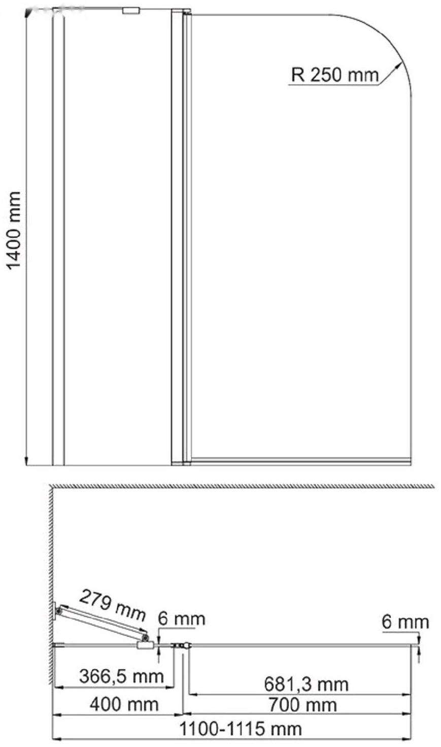 Ограждение на ванну WasserKRAFT Leine 35P02-110, 1100 х 1400 мм, распашное, прозрачное