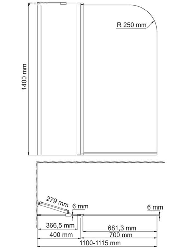Ограждение на ванну WasserKRAFT Leine 35P02-110, 1100 х 1400 мм, распашное, прозрачное