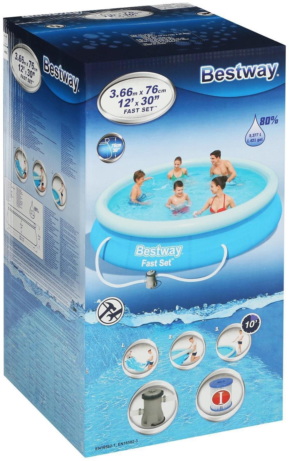 Бассейн надувной Fast Set 366 х 76 см, с фильтр-насосом 57274