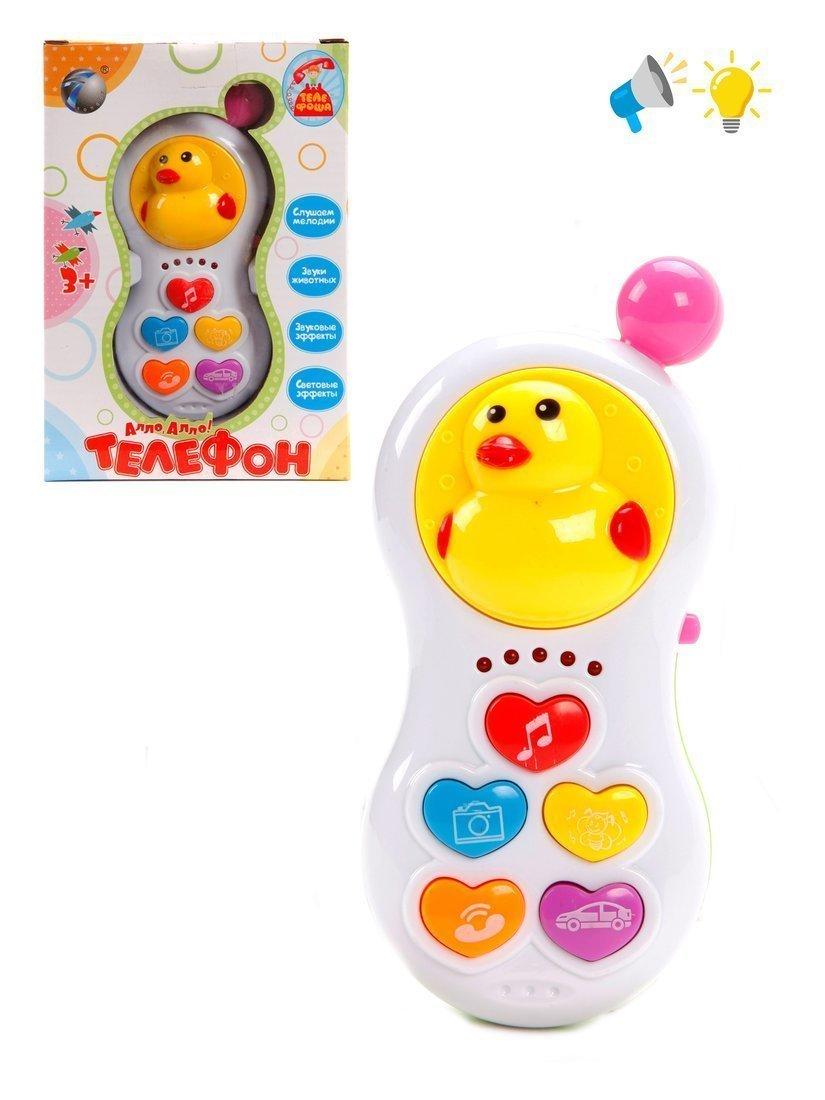 ДЕФЕКТ УПАКОВКИ Телефончик Ало, Ало! Цыпленок, свет, звук, в ассорт.,
батар.АА*2шт.в компл.не вх., кор.