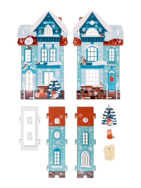 Домик зимний с мезонином с LED-свечой