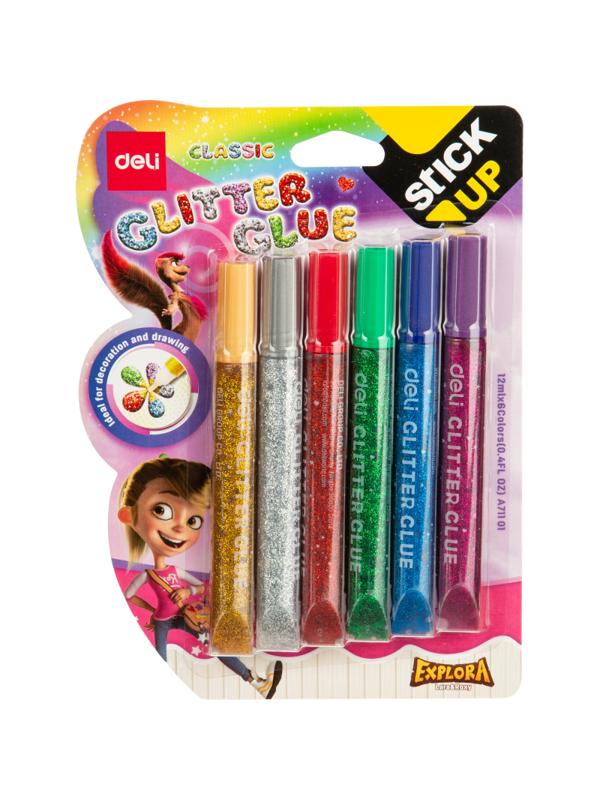 Глиттер гель Deli EA71101 12мл блистер с блестками 6цв/наб Explora
