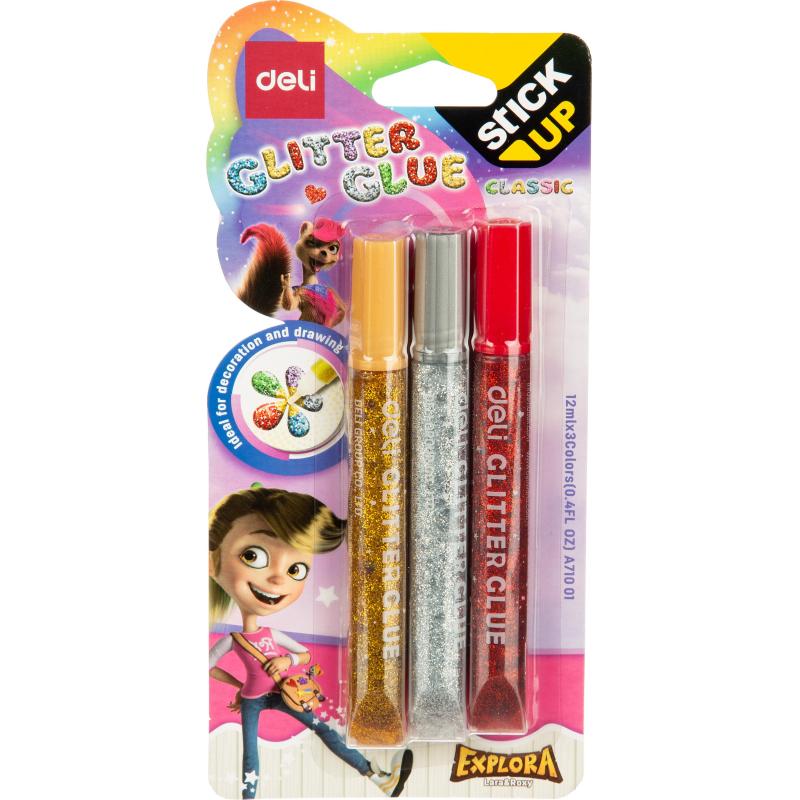 Глиттер гель Deli EA71001 12мл блистер с блестками 3цв/наб  Explora