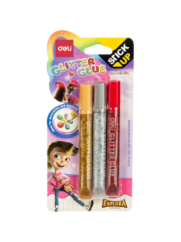 Глиттер гель Deli EA71001 12мл блистер с блестками 3цв/наб  Explora