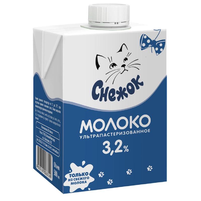 Молоко Снежок ультрапастеризованное 3,2%, 500мл