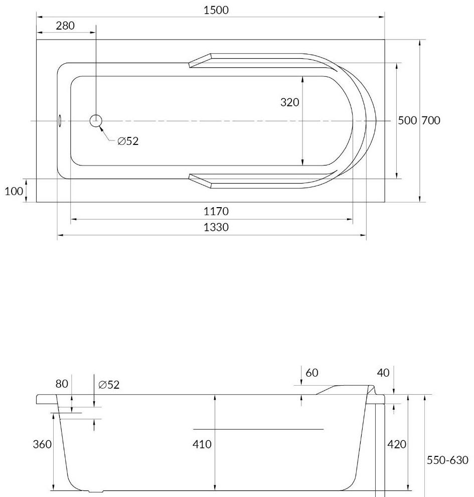 Ванна Cersanit Santana, 150 х 70, без ножек, цвет белый