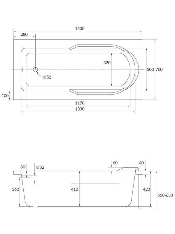 Ванна Cersanit Santana, 150 х 70, без ножек, цвет белый