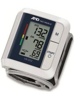 Тонометр на запястье A&D UB-202, автоматический, манжета 13.5-21.5 см, 2хААА