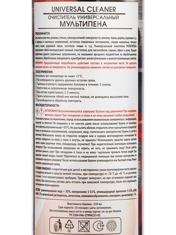 Очиститель пенный АГАТ For Every Day универсальный, мультипена, 650 мл, аэрозоль с щёткой