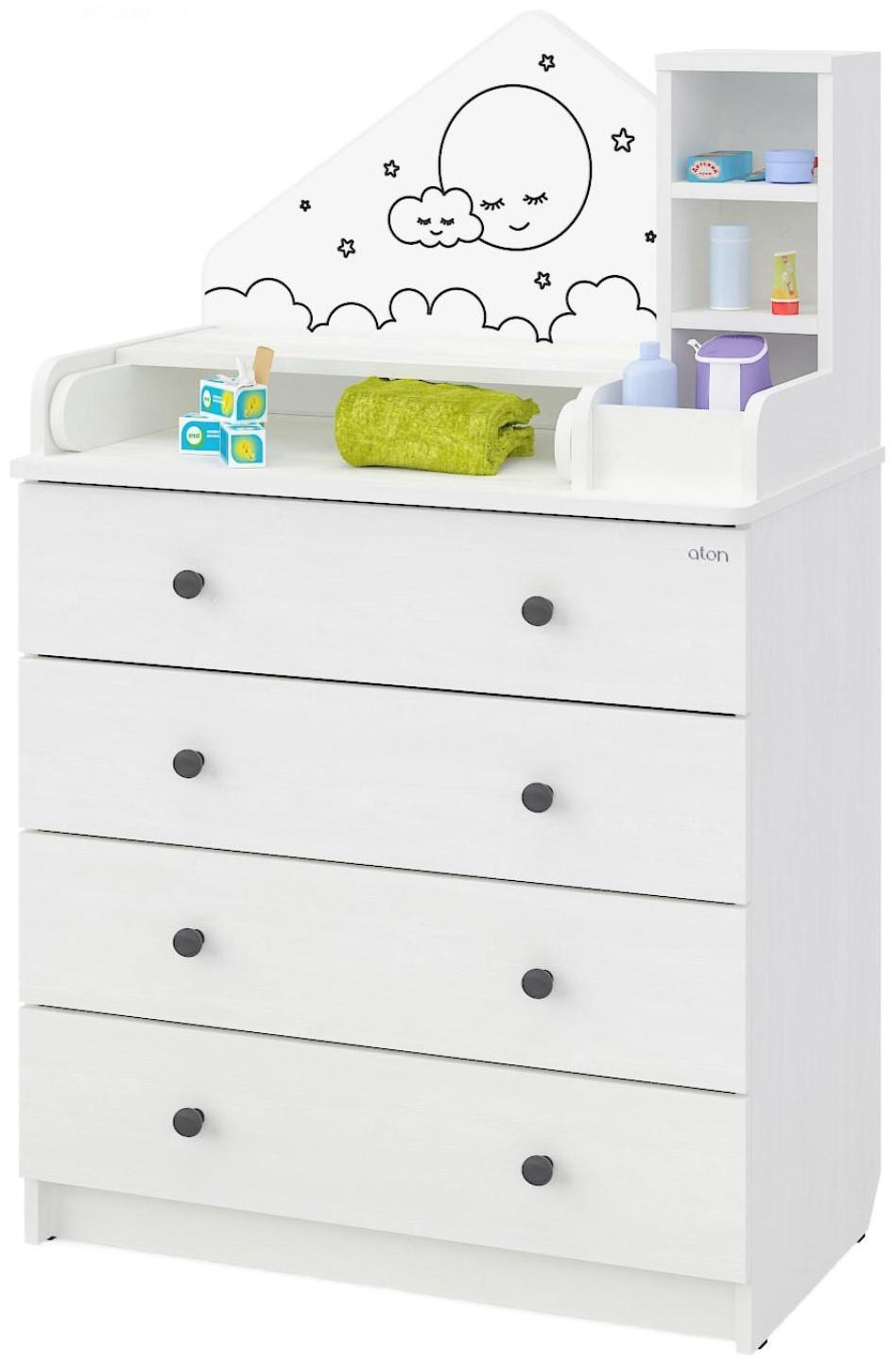 Комод детский с пеленальным столиком серия Сириус Alf 805, белый, 4 ящика
