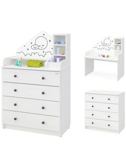 Комод детский с пеленальным столиком серия Сириус Alf 805, белый, 4 ящика