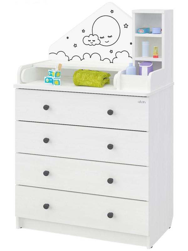 Комод детский с пеленальным столиком серия Сириус Alf 805, белый, 4 ящика