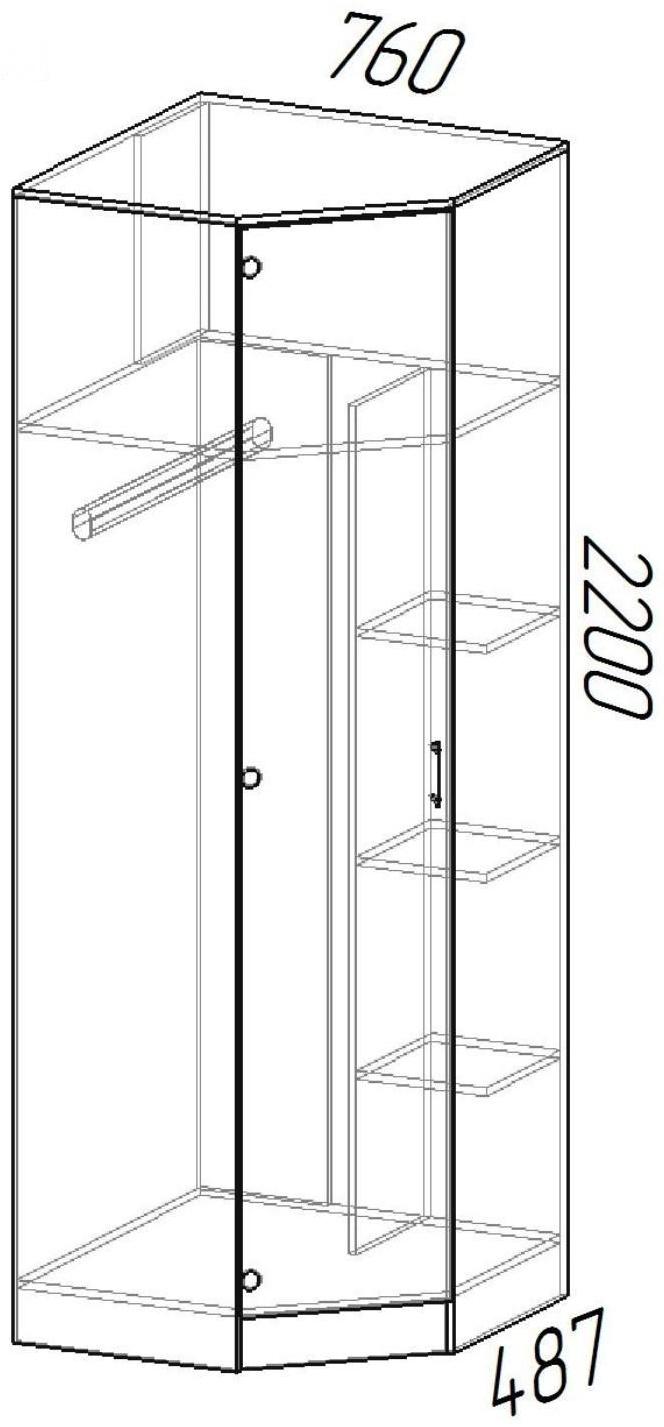 Шкаф угловой ЭКО, 760/760х2200х481, Ясень шимо темный/Ясень шимо светлый