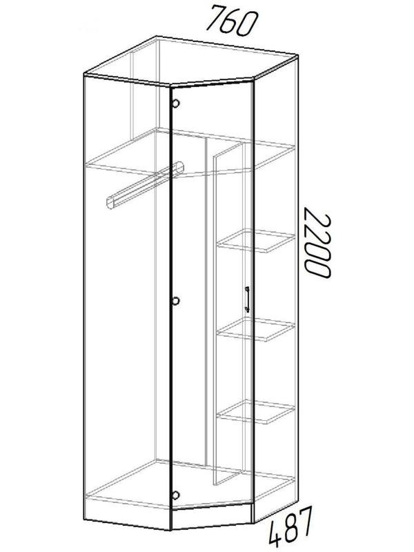 Шкаф угловой ЭКО, 760/760х2200х481, Ясень шимо темный/Ясень шимо светлый