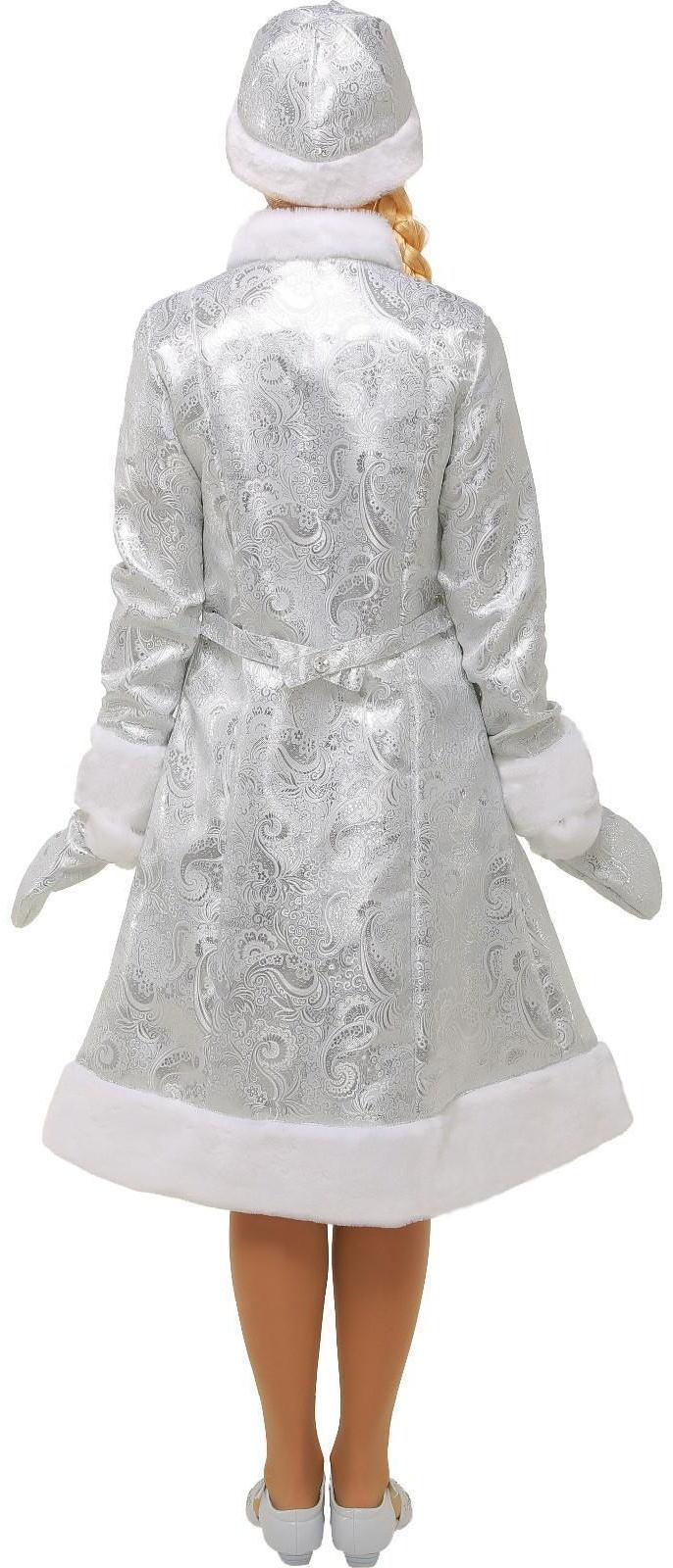 Карнавальный костюм «Снегурочка», шубка из парчи, шапочка, рукавички, цвет серебристый, р. 50