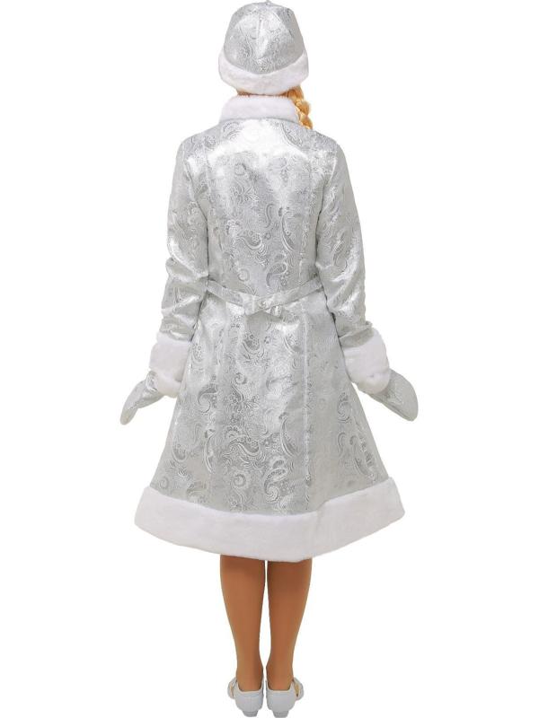 Карнавальный костюм «Снегурочка», шубка из парчи, шапочка, рукавички, цвет серебристый, р. 50