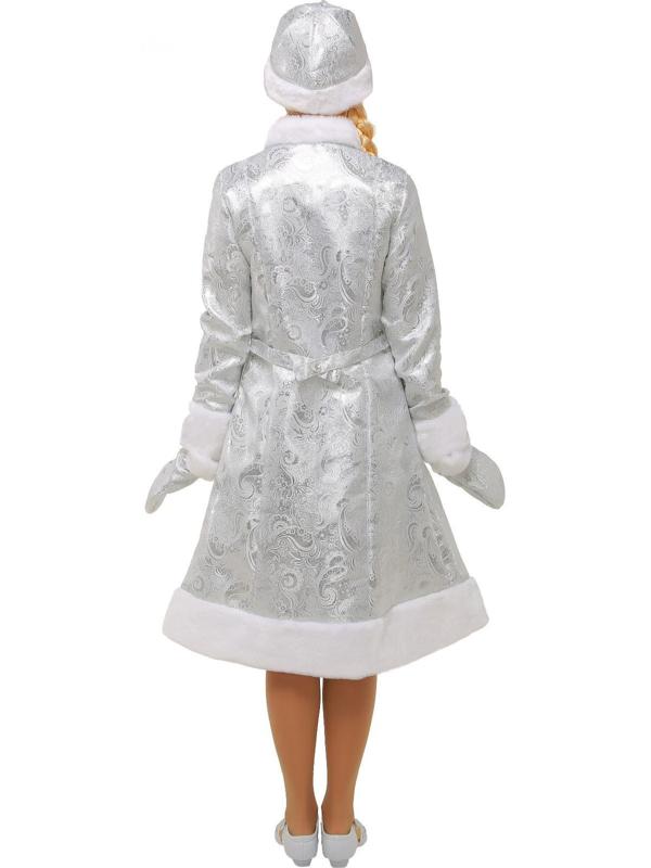 Карнавальный костюм «Снегурочка», шубка из парчи, шапочка, рукавички, цвет серебристый, р. 52