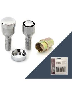 Болт секретный 12 x 1,25 мм, длина 52/24, конус, хром, 4 шт + 2 ключа