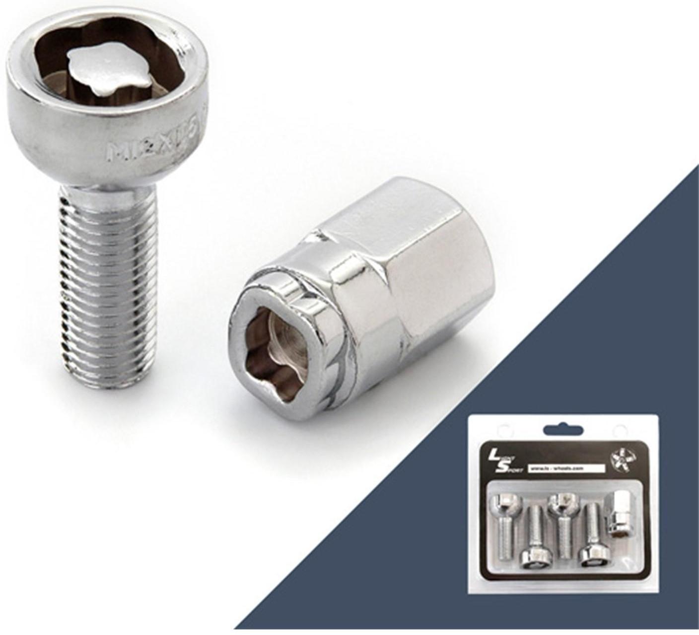 Болт секретный M12x1,5, 44/29, сфера, хром, 4 шт +2 ключа