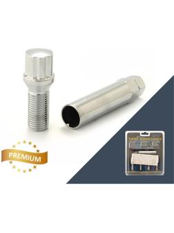 Болт секретный M12x1,5, 55/30, внешний спец, хром, 4 шт +ключ