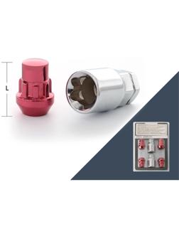 Гайка секретная M12x1,25, 32, конус, закрытая, красный, 4 шт +2 ключа